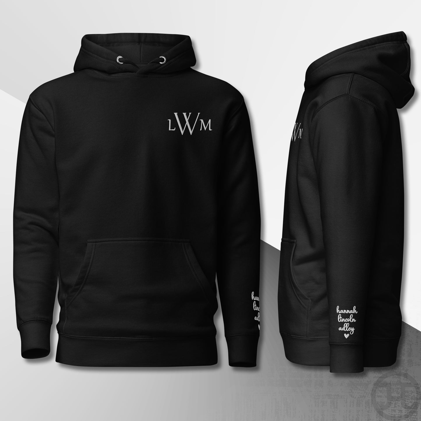 Embroidered Monogram Hoodie w/Names on Sleeves