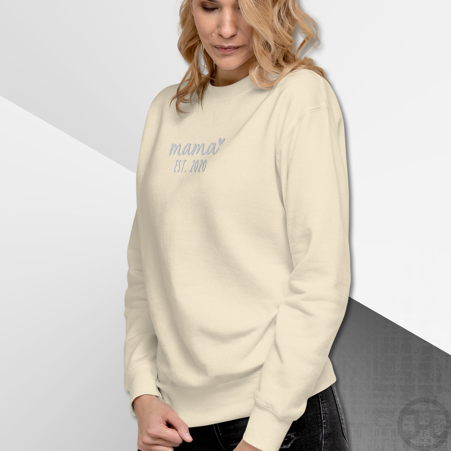 Embroidered Sweatshirt Mama w/Custom Est Date Center Chest