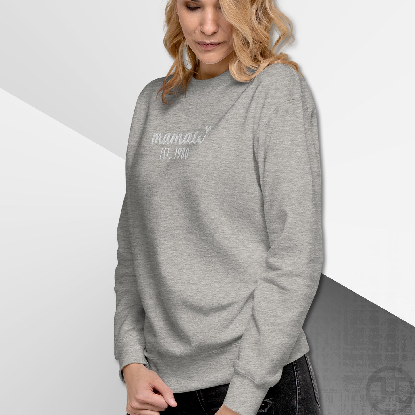 Embroidered Sweatshirt Mamaw w/Custom Est Date Center Chest