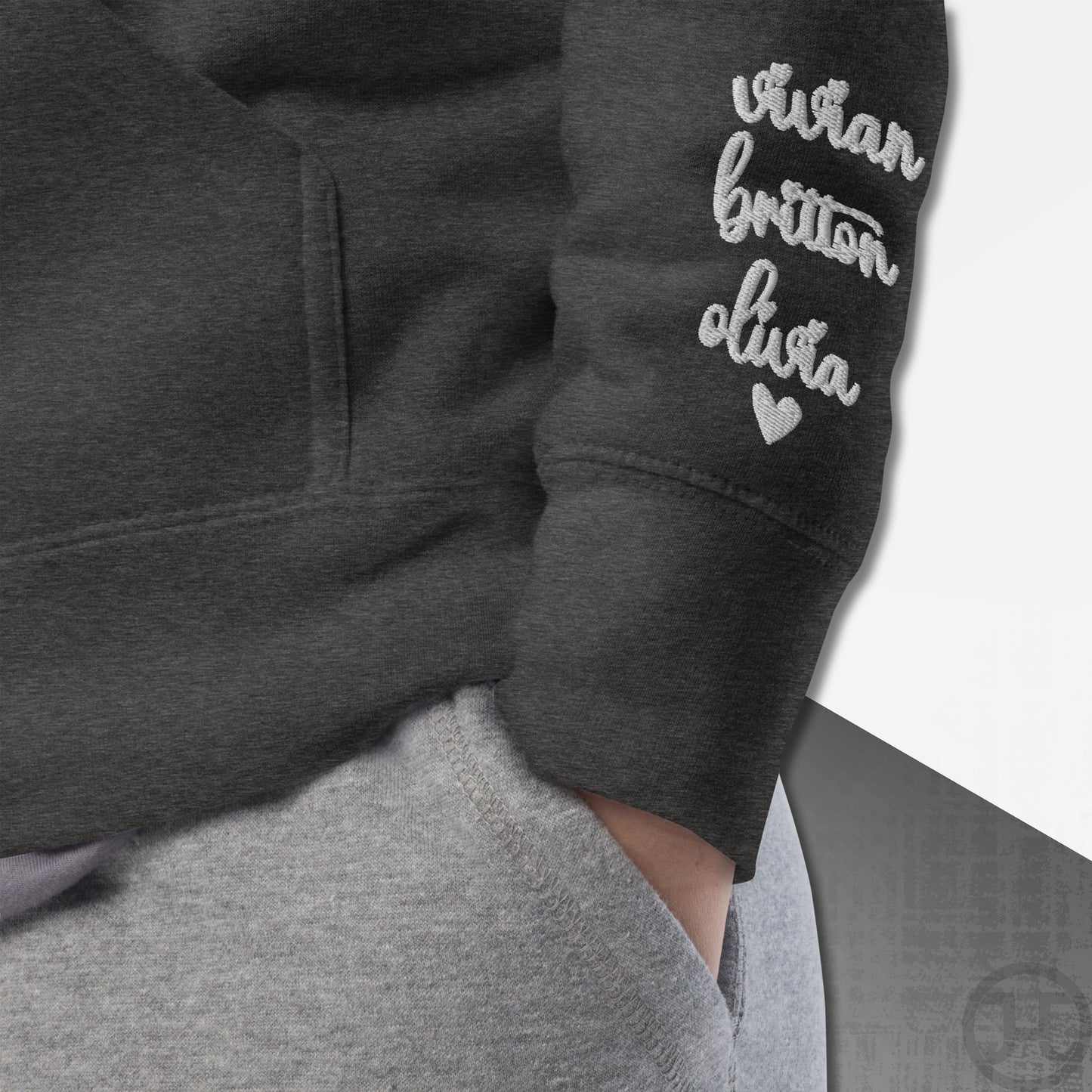 Embroidered Monogram Hoodie w/Names on Sleeves