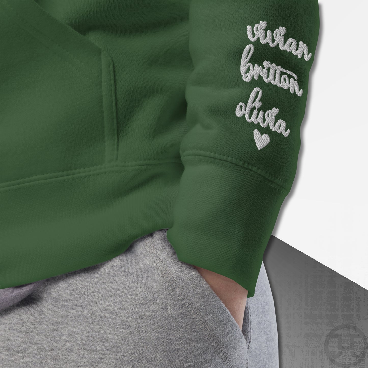 Embroidered Monogram Hoodie w/Names on Sleeves