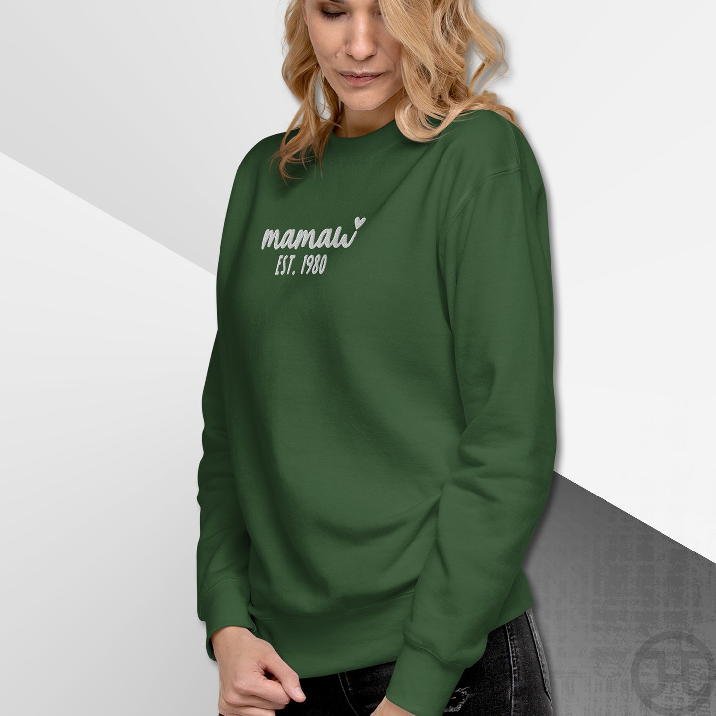 Embroidered Sweatshirt Mamaw w/Custom Est Date Center Chest