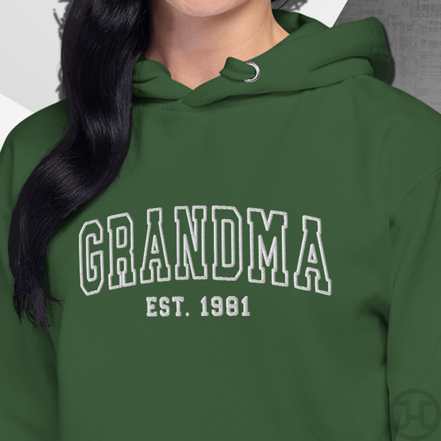 Embroidered Hoodie Grandma w/Custom Est Date Center Chest