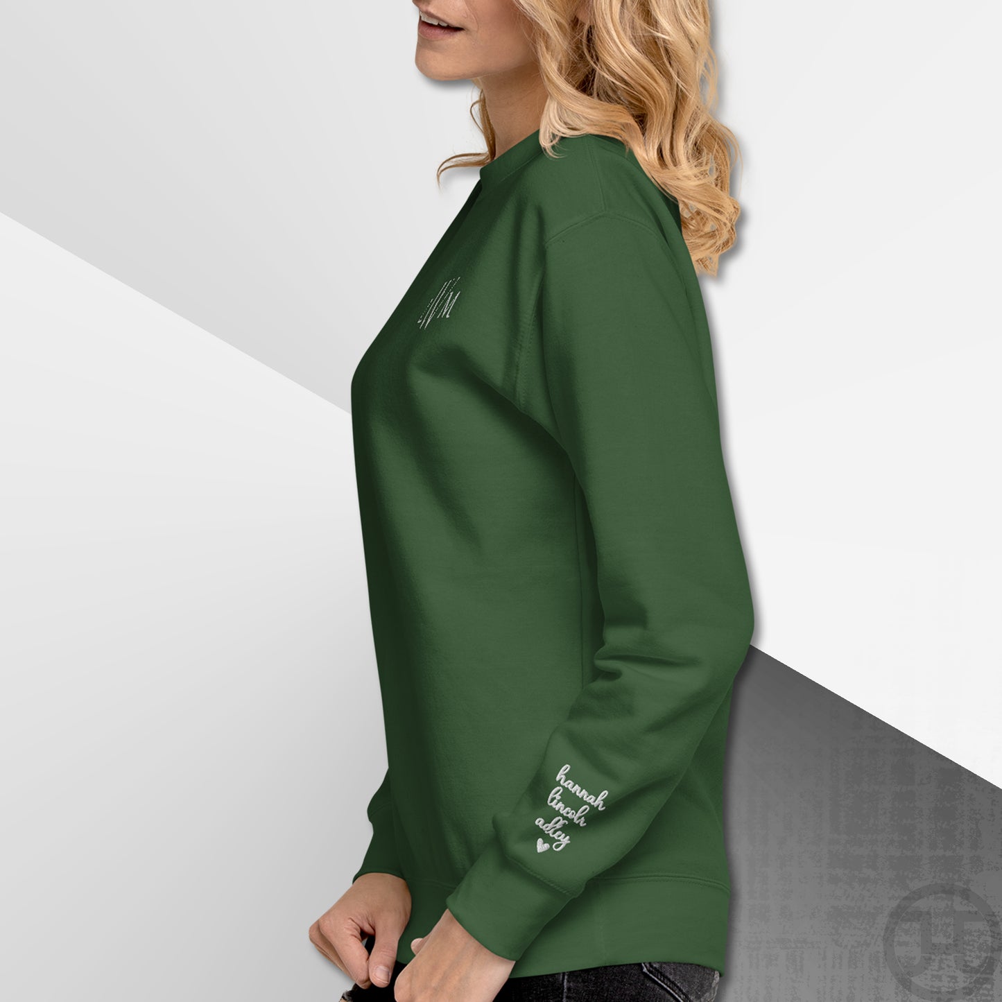 Embroidered Monogram Sweatshirt w/Names on Sleeves