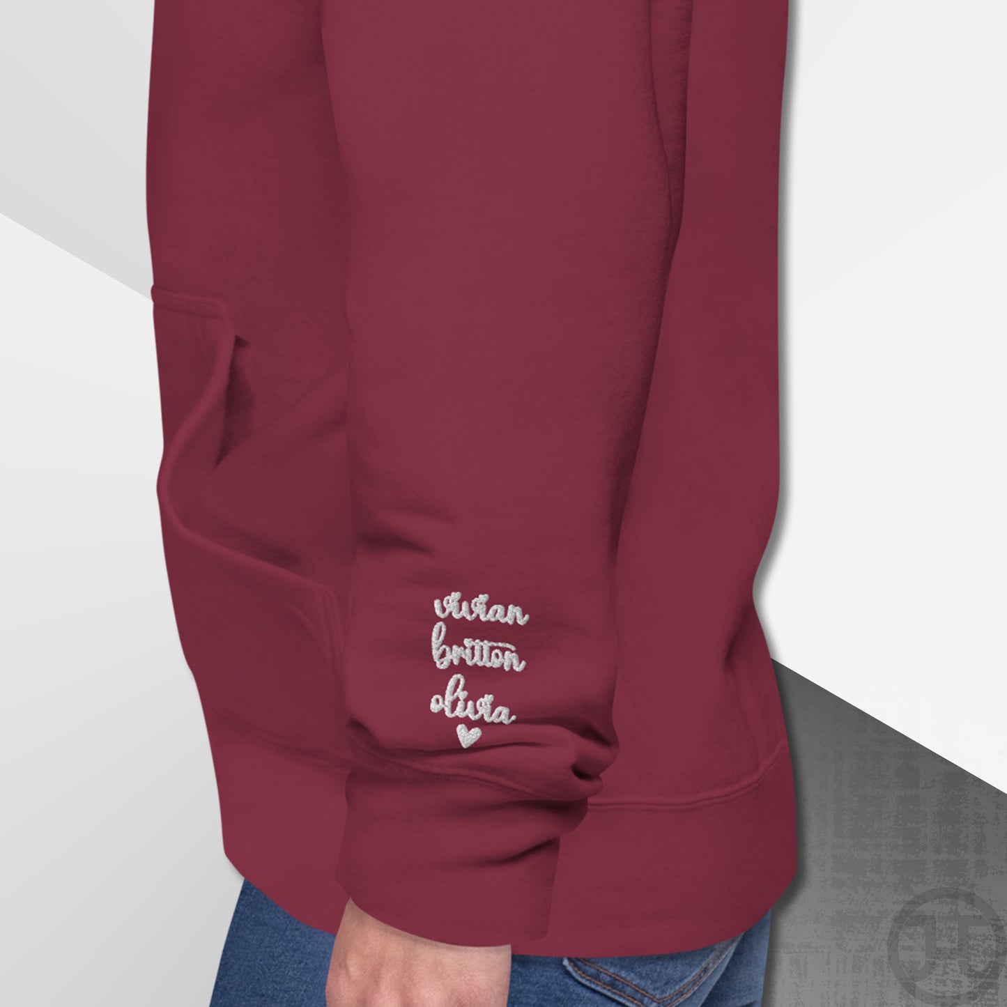 Embroidered Monogram Hoodie w/Names on Sleeves