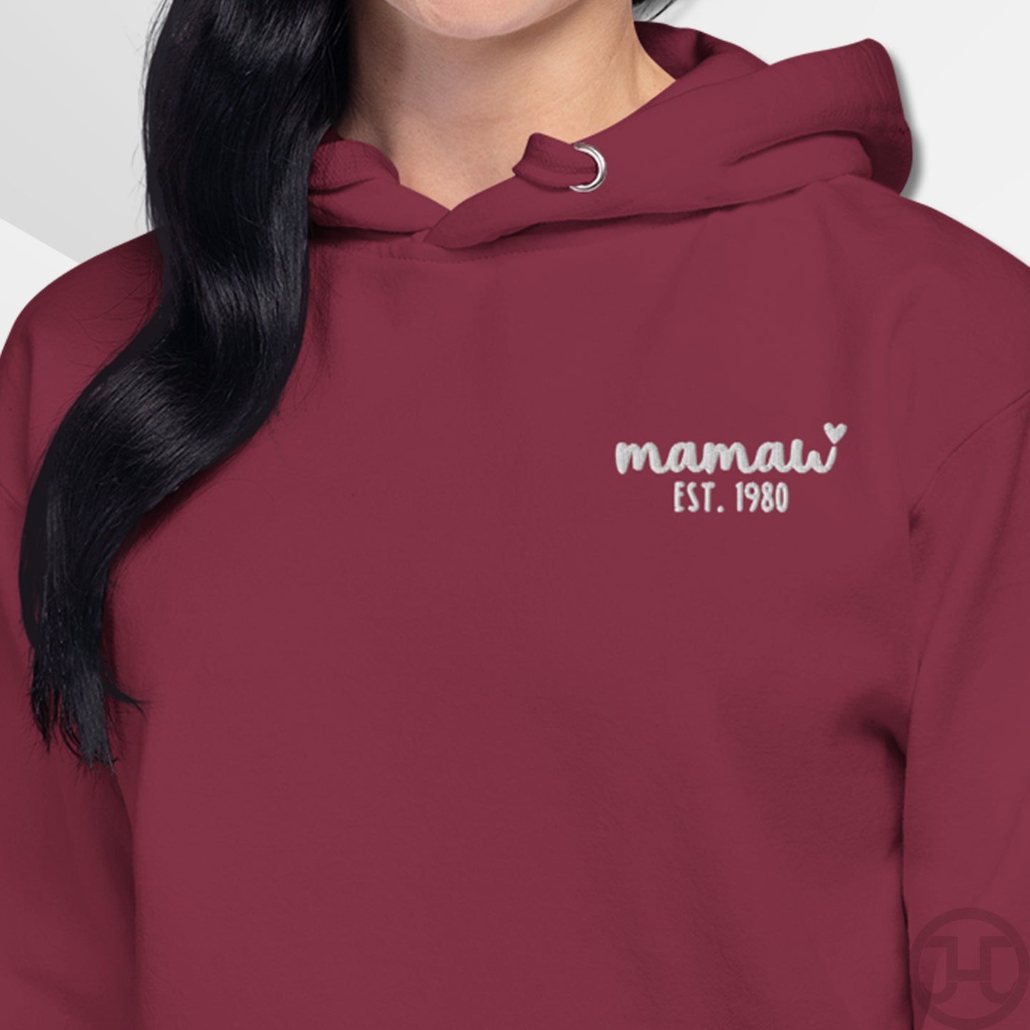 Embroidered Hoodie Mamaw w/Custom Est Date Left Chest