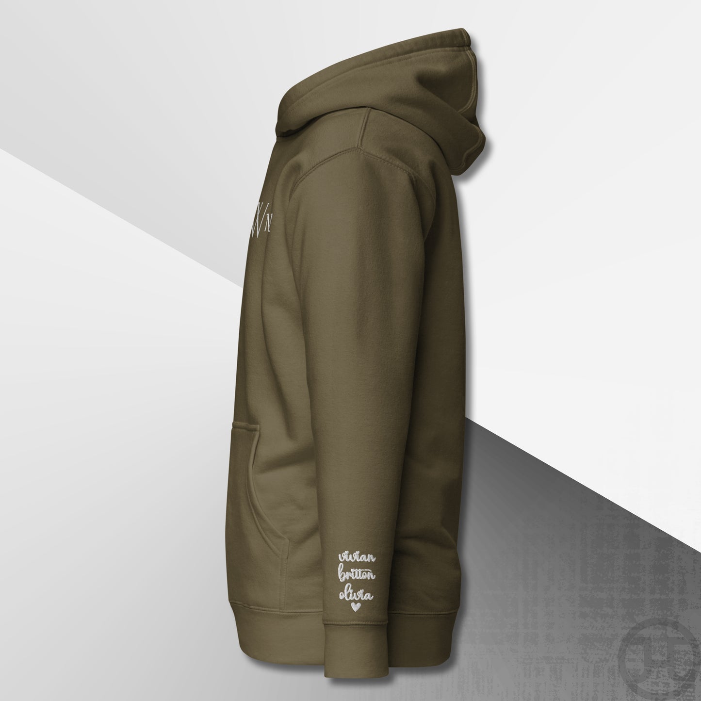 Embroidered Monogram Hoodie w/Names on Sleeves