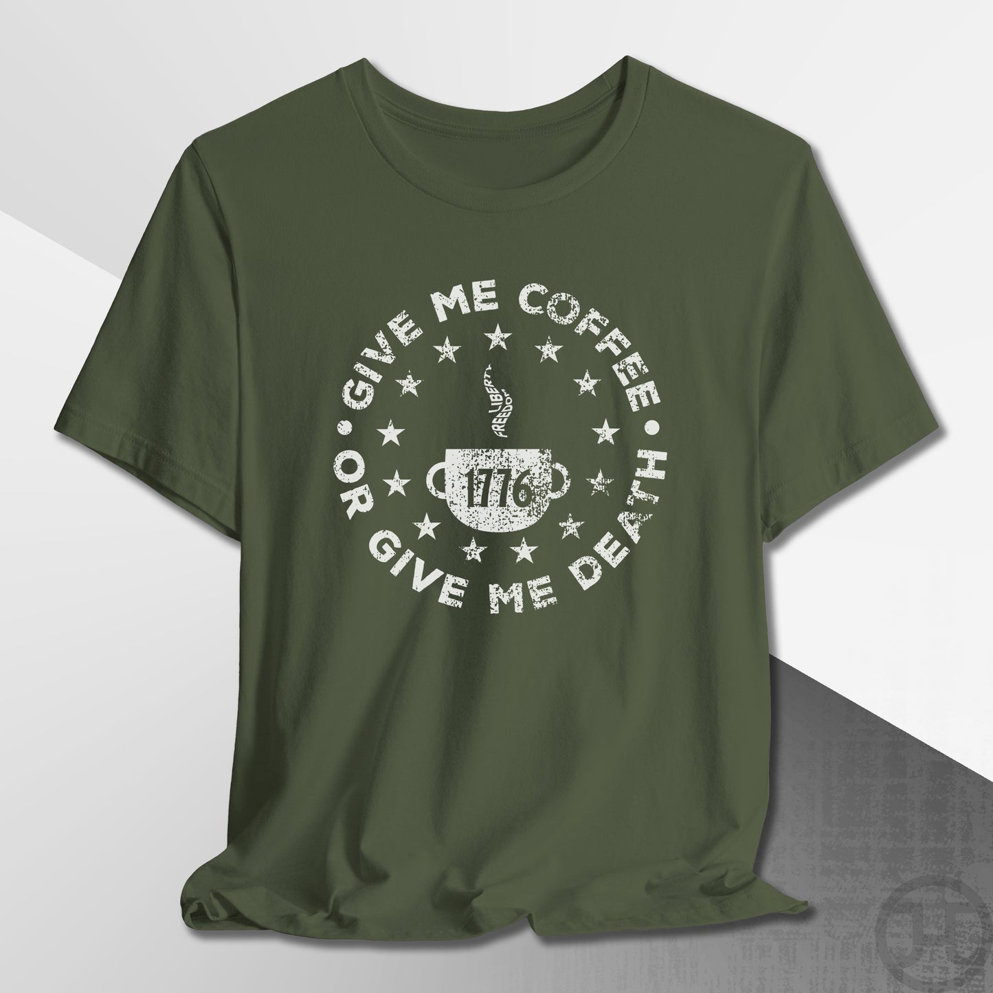 Give Me Coffee or Death 1776 Medallion T-Shirt