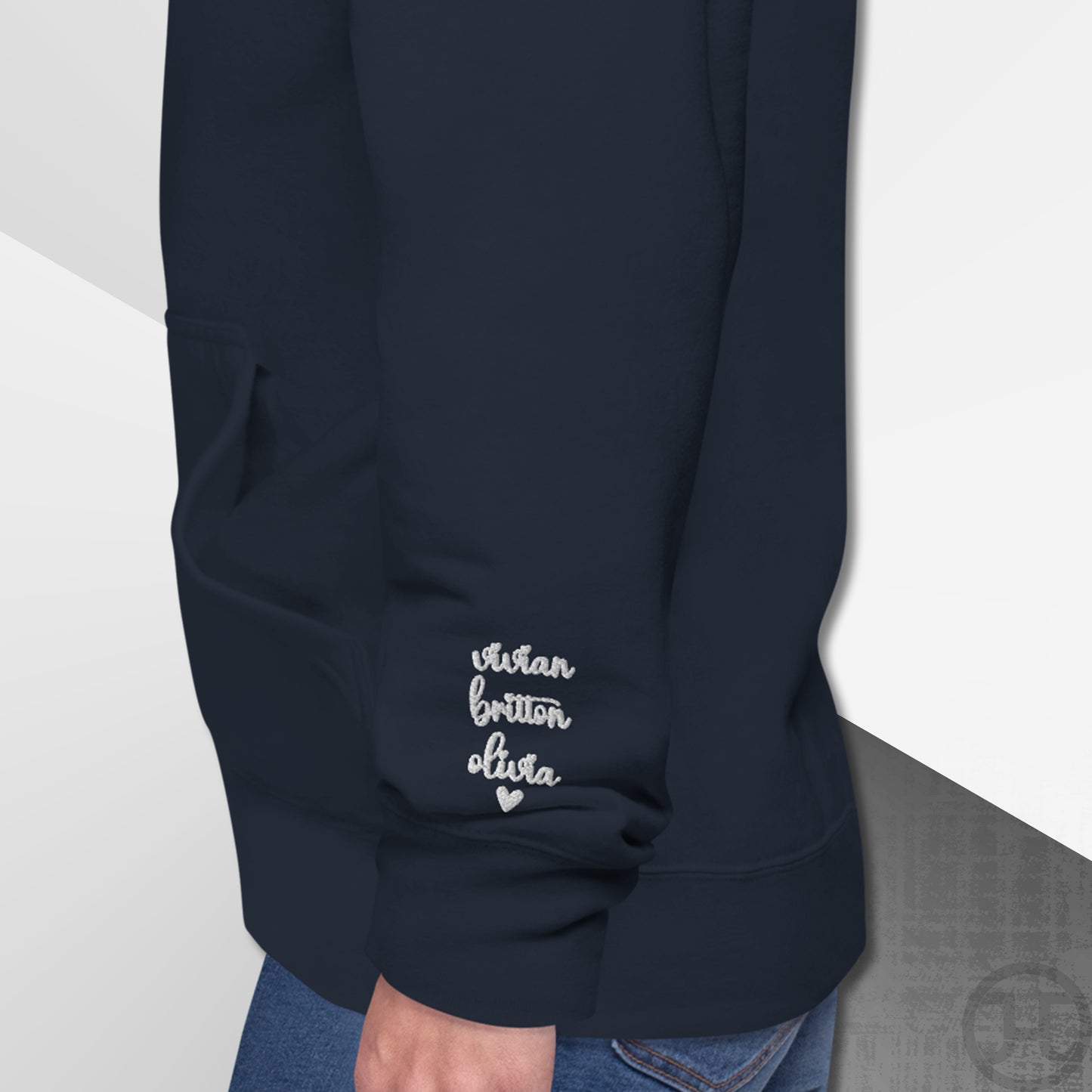 Embroidered Monogram Hoodie w/Names on Sleeves