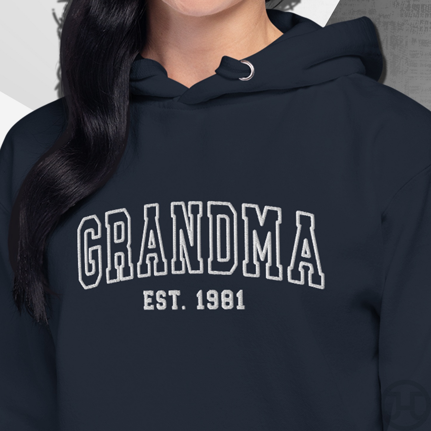 Embroidered Hoodie Grandma w/Custom Est Date Center Chest