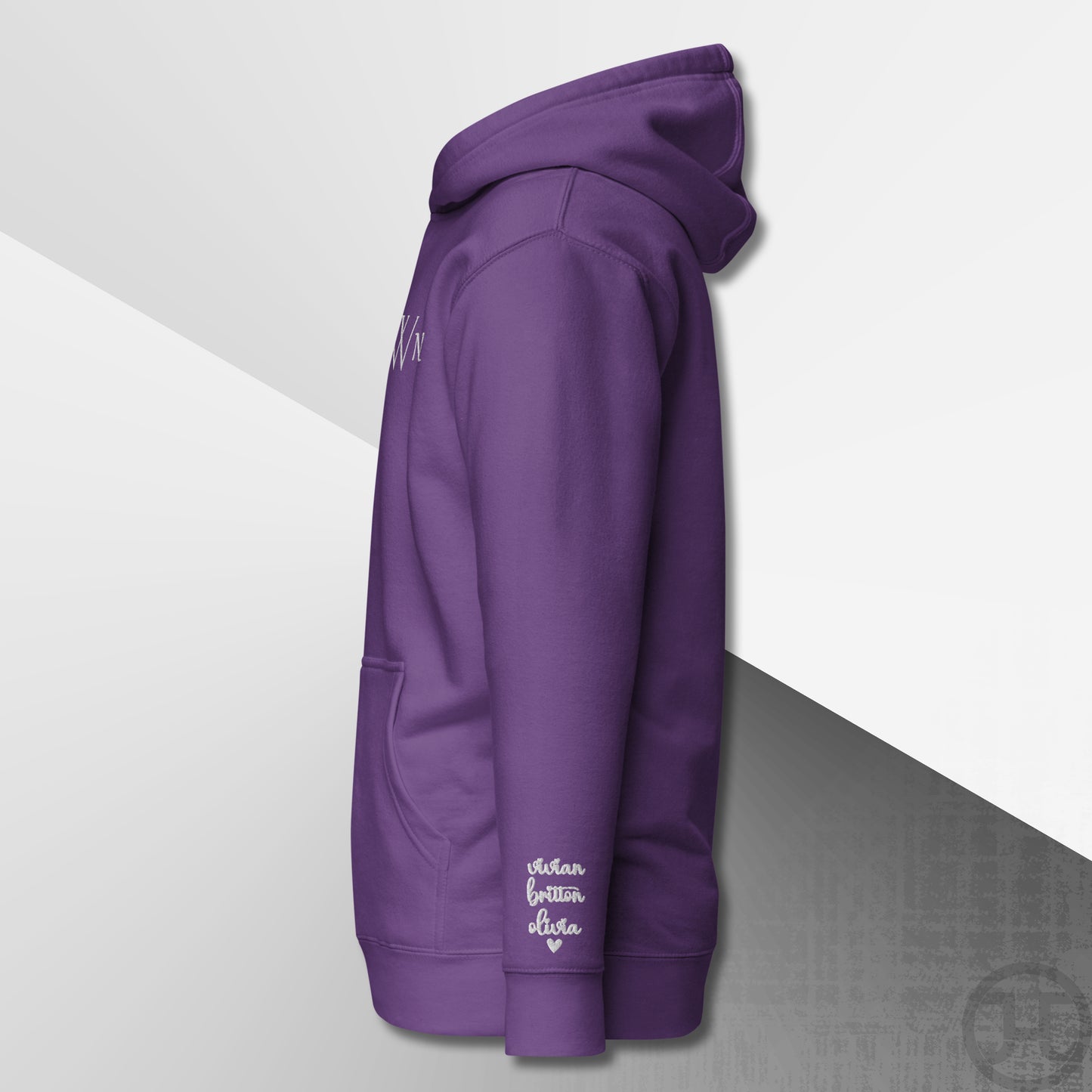 Embroidered Monogram Hoodie w/Names on Sleeves