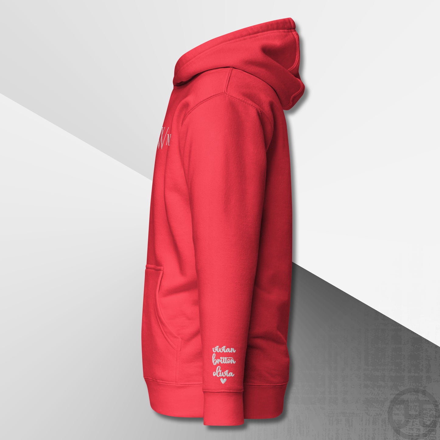 Embroidered Monogram Hoodie w/Names on Sleeves