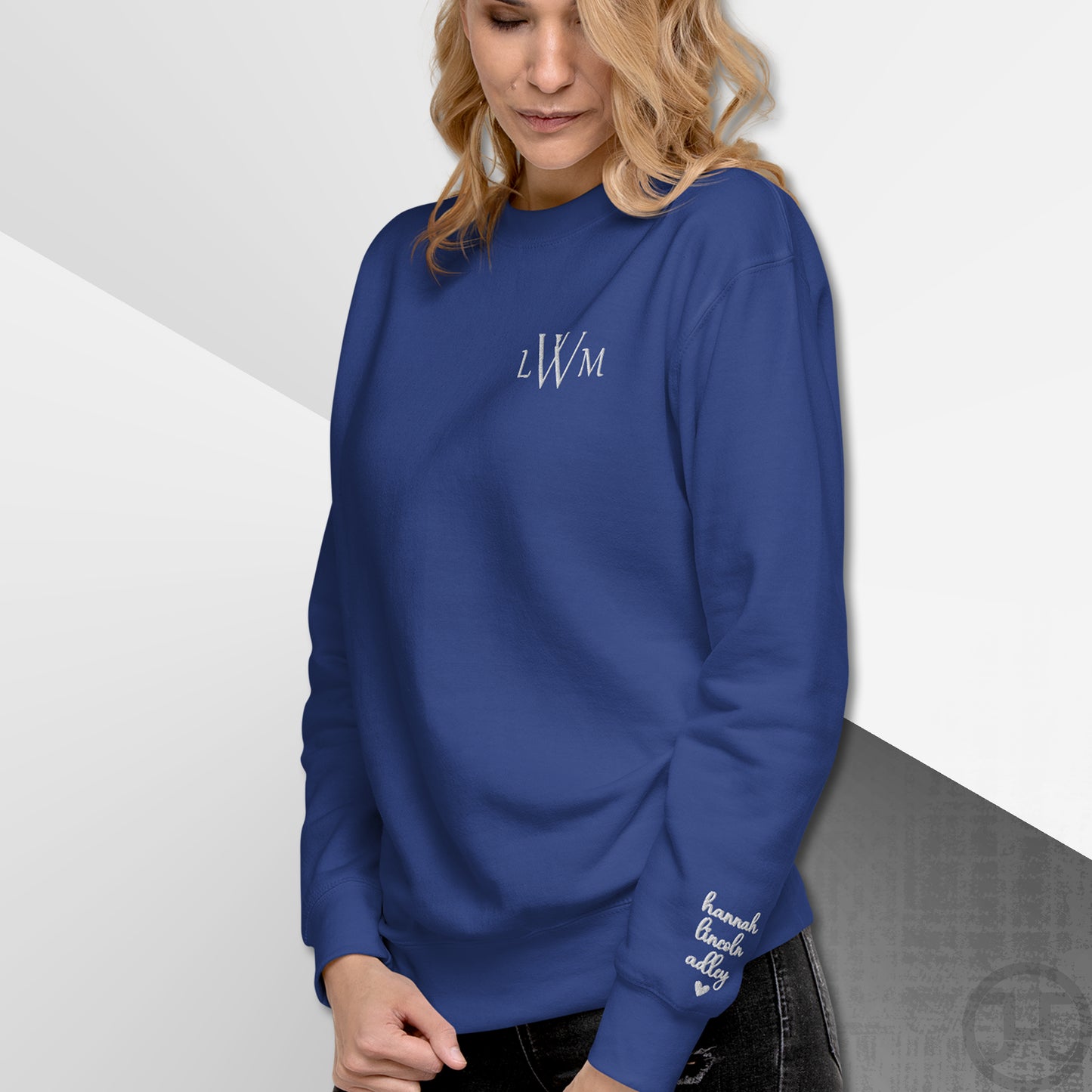 Embroidered Monogram Sweatshirt w/Names on Sleeves