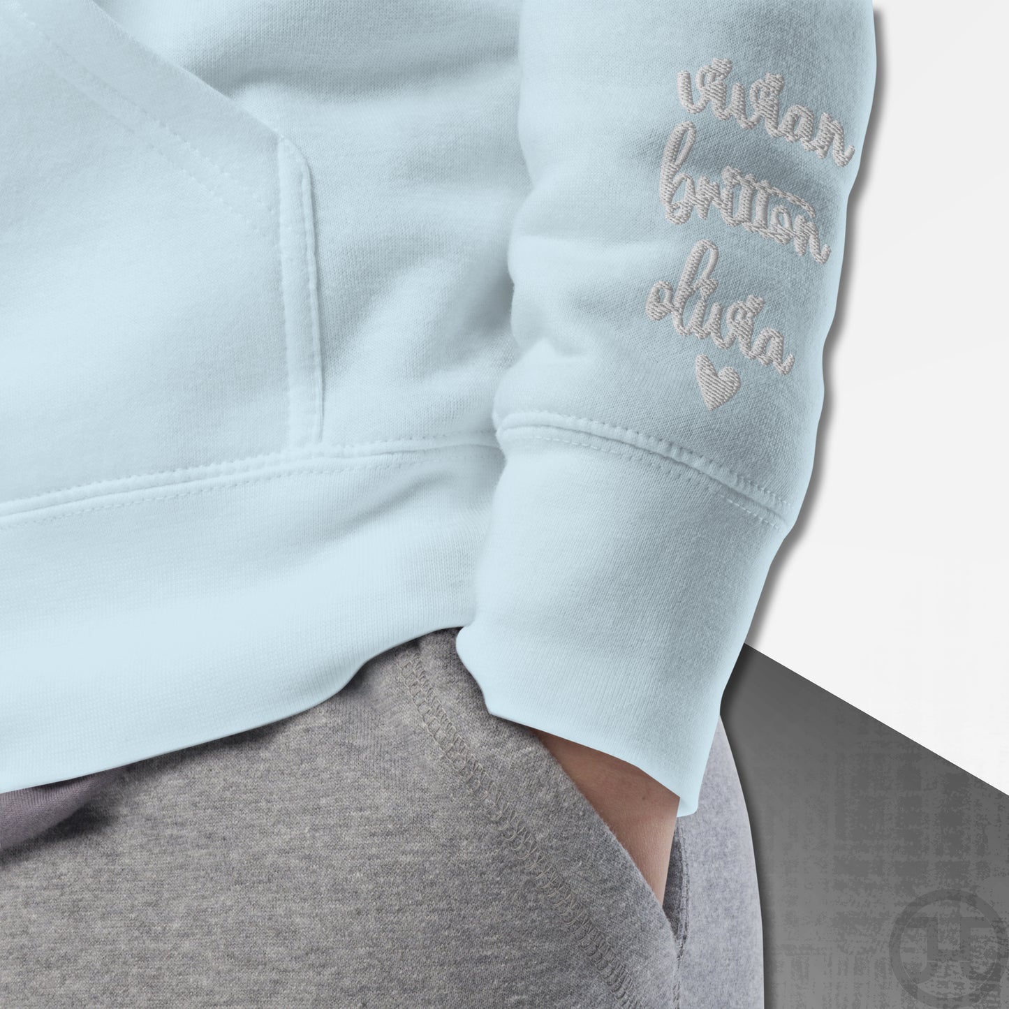 Embroidered Monogram Hoodie w/Names on Sleeves