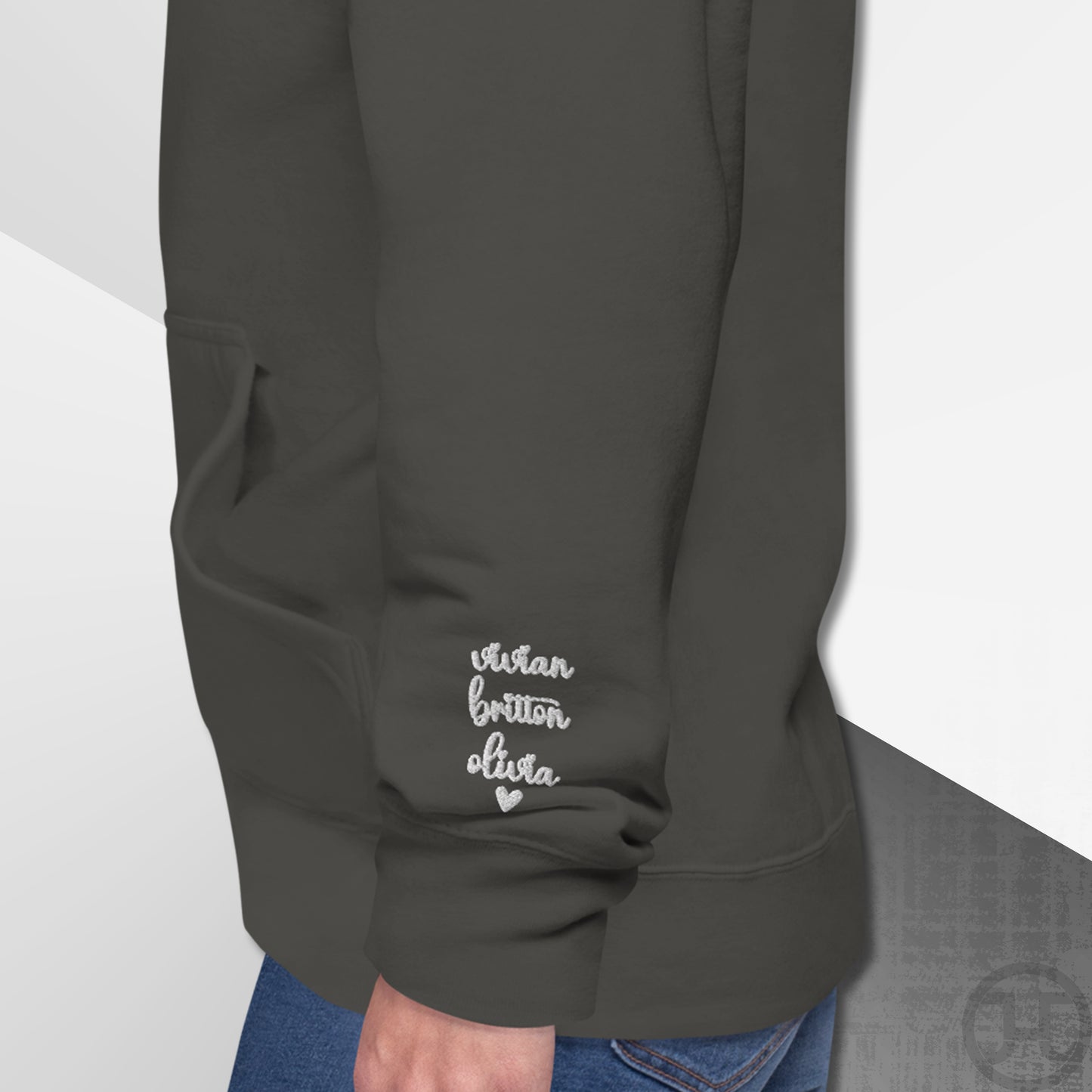 Embroidered Monogram Hoodie w/Names on Sleeves