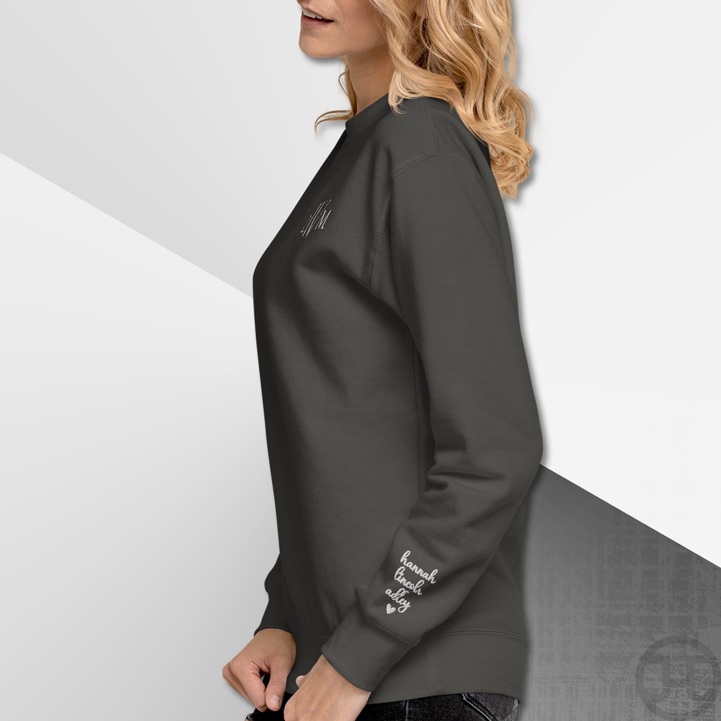Embroidered Monogram Sweatshirt w/Names on Sleeves
