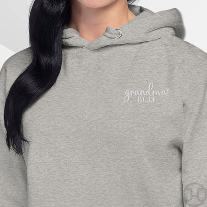 Embroidered Hoodie Grandma w/Custom Est Date Left Chest