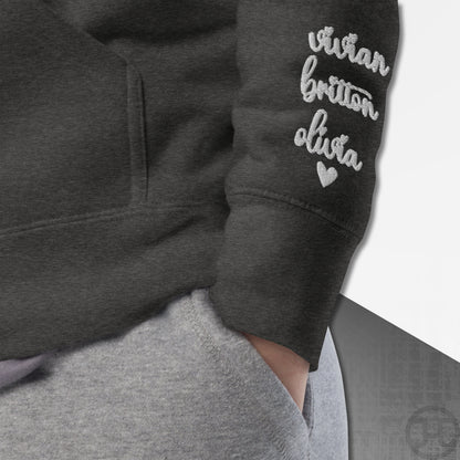 Embroidered Monogram Hoodie w/Names on Sleeves
