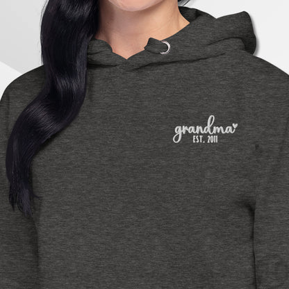 Embroidered Hoodie Grandma w/Custom Est Date Left Chest