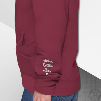 Embroidered Monogram Hoodie w/Names on Sleeves