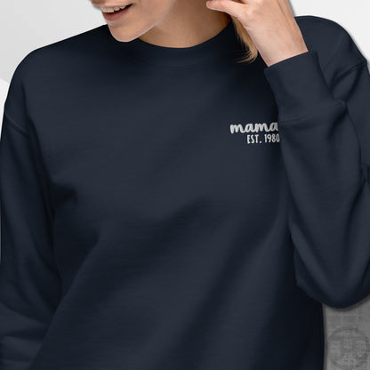 Embroidered Sweatshirt Mamaw w/Custom Est Date Left Chest