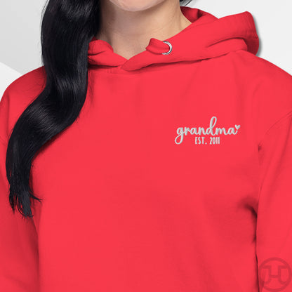Embroidered Hoodie Grandma w/Custom Est Date Left Chest